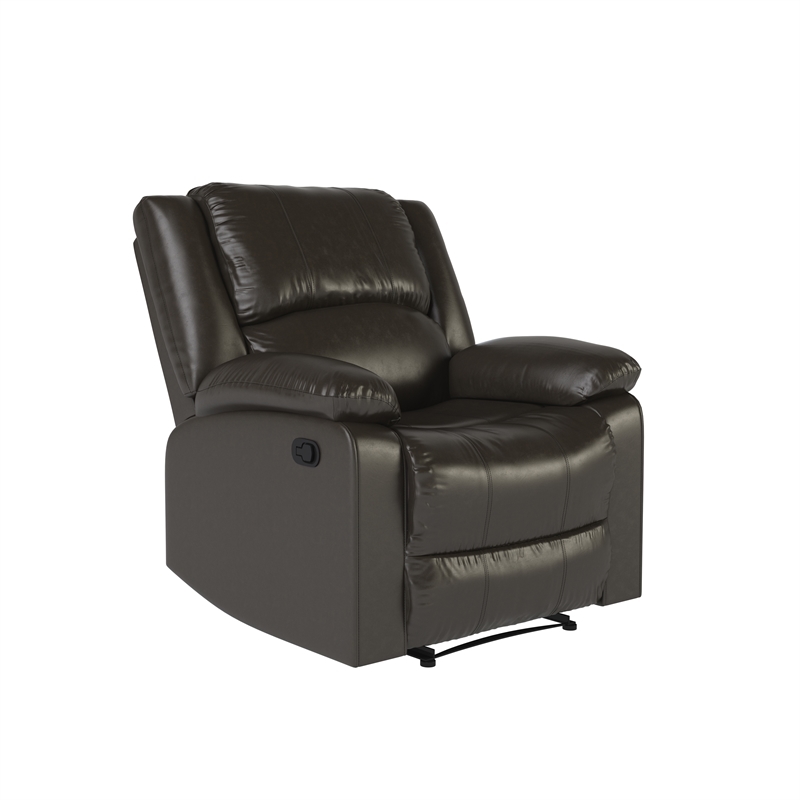 Hawthorne Collections Transitional Faux Leather Recliner in Java Espresso