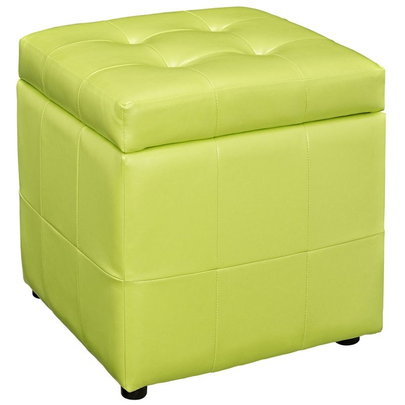Hawthorne Collections Square Faux Leather Storage Ottoman in Light Green