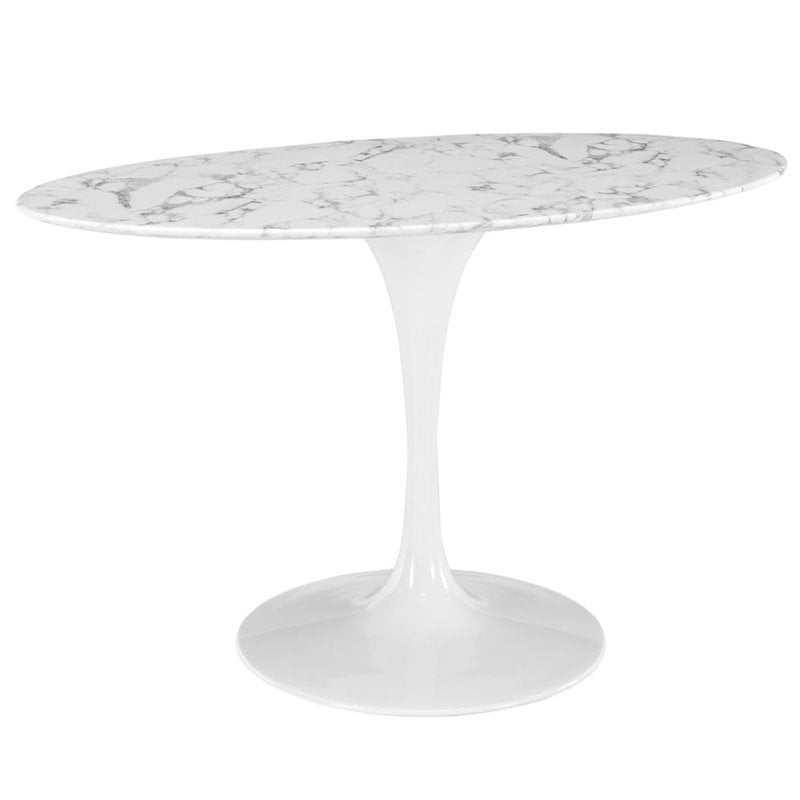 Hawthorne Collections Oval Faux Marble Top Dining Table In White Hc