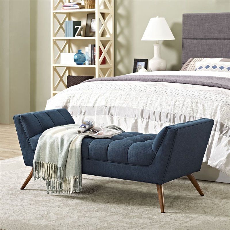 Hawthorne Collections Fabric Bedroom Bench in Azure
