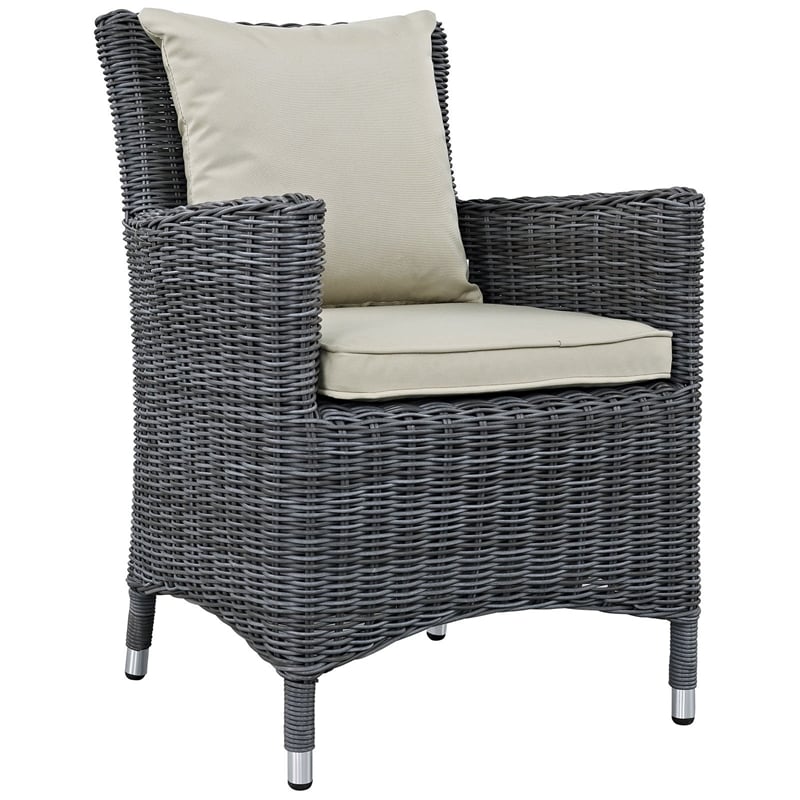Hawthorne Collections Patio Dining Arm Chair in Antique Canvas Beige