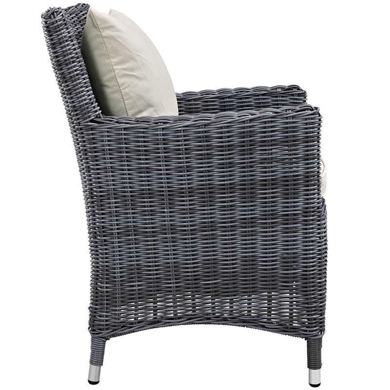 Hawthorne Collections Patio Dining Arm Chair in Antique Canvas Beige