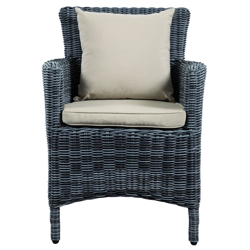 Hawthorne Collections Patio Dining Arm Chair in Antique Canvas Beige