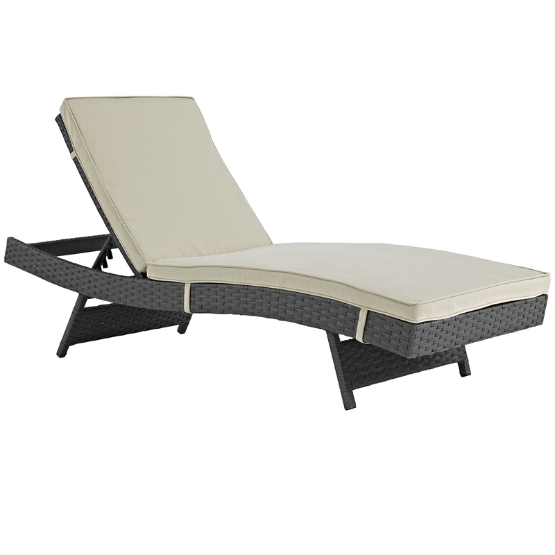 Hawthorne Collections Synthetic Rattan Beige Patio Chaise Lounge Adjustable 78.5