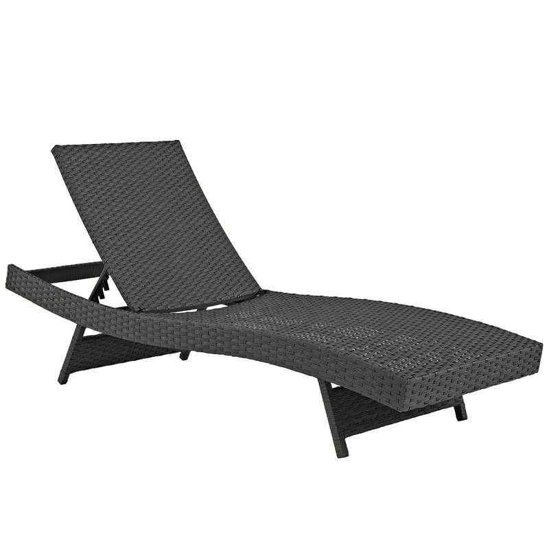 Hawthorne Collections Synthetic Rattan Beige Patio Chaise Lounge Adjustable 78.5