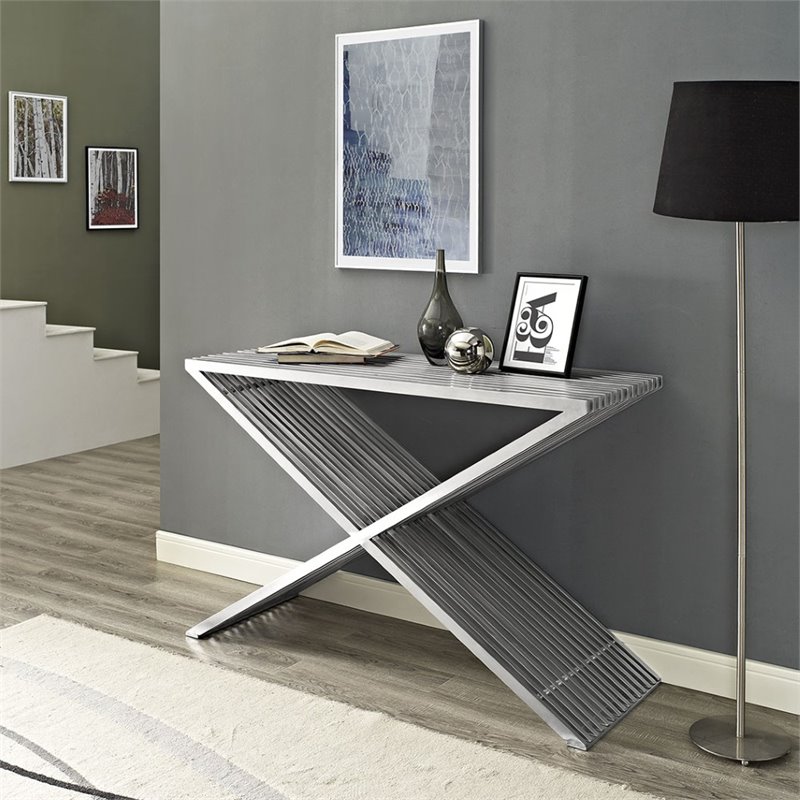Hawthorne Collections Metal Console Table in Silver