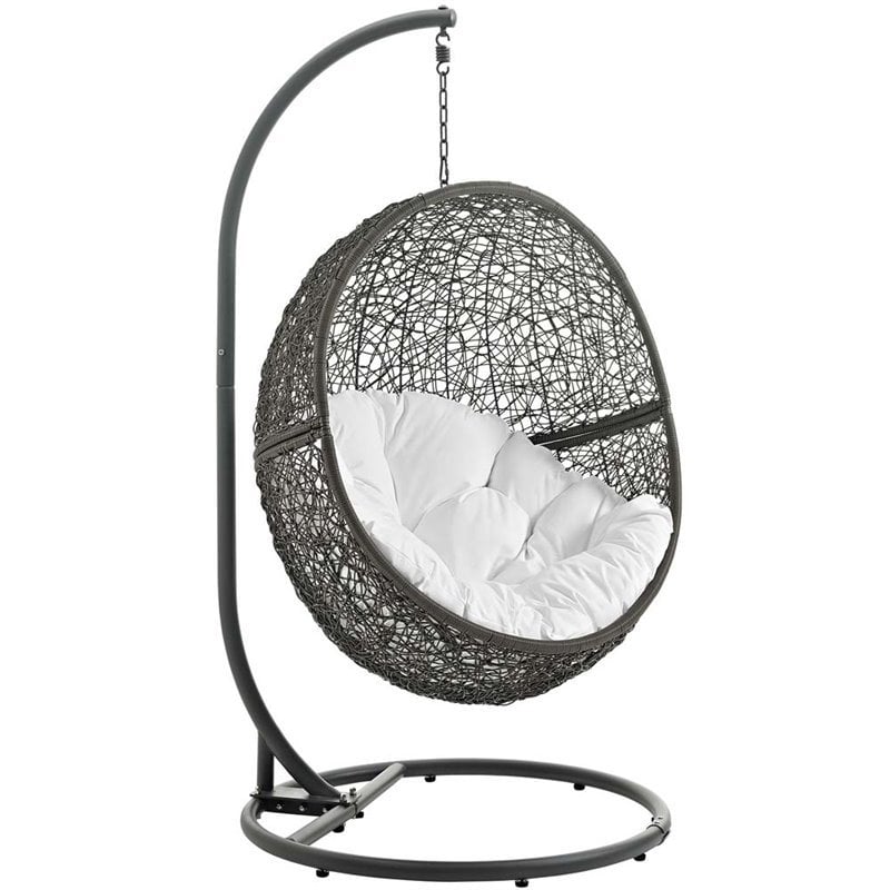 Hawthorne Collections Modern Metal Patio Swing Chair with Stand in Gray