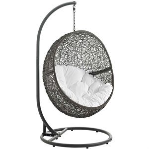 hawthorne collections patio swing chair with stand in gray and white