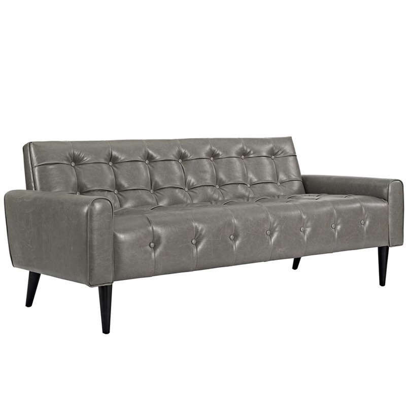 Hawthorne Collections Faux Leather Sofa in Gray