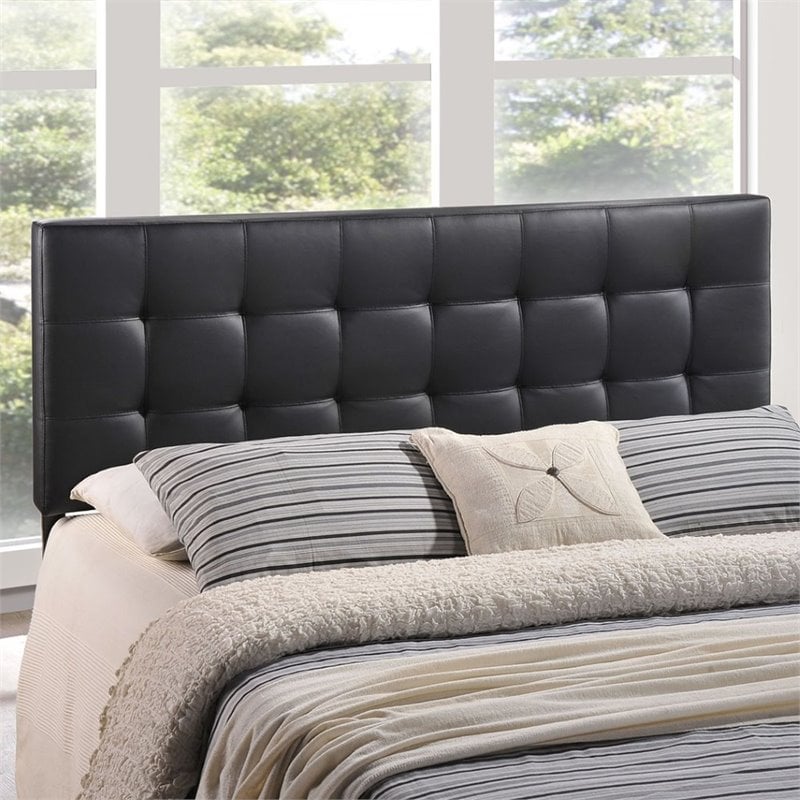 Hawthorne Collections Modern Vinyl King Tufted Panel Headboard in Black