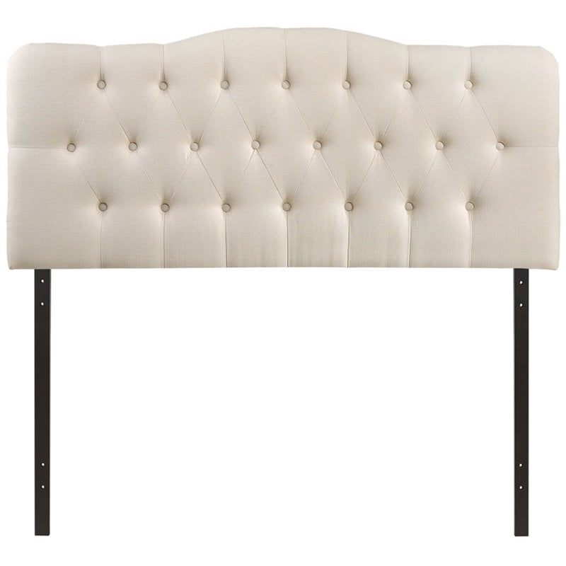 Hawthorne Collections Modern Fabric King Tufted Panel Headboard in Ivory