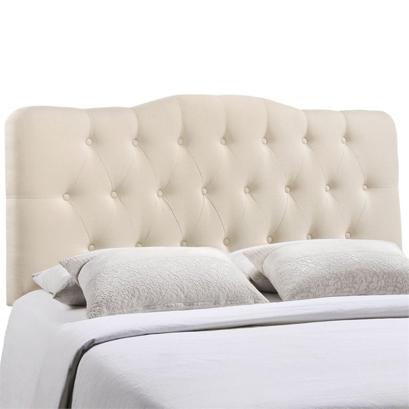 Hawthorne Collections Modern Fabric King Tufted Panel Headboard in Ivory