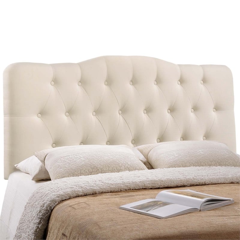 Hawthorne Collections Modern Fabric King Tufted Panel Headboard in Ivory