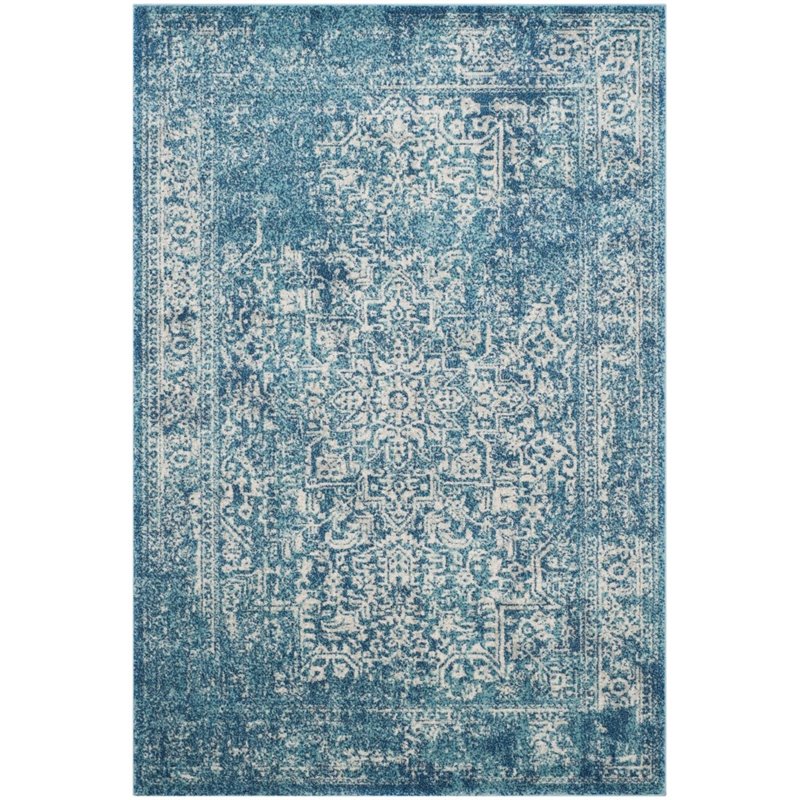 Hawthorne Collections 9' X 12' Power Loomed Rug in Blue and Ivory