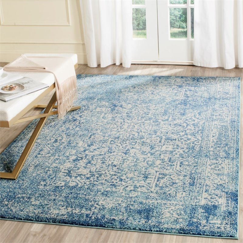 Hawthorne Collections 9' X 12' Power Loomed Rug in Blue and Ivory
