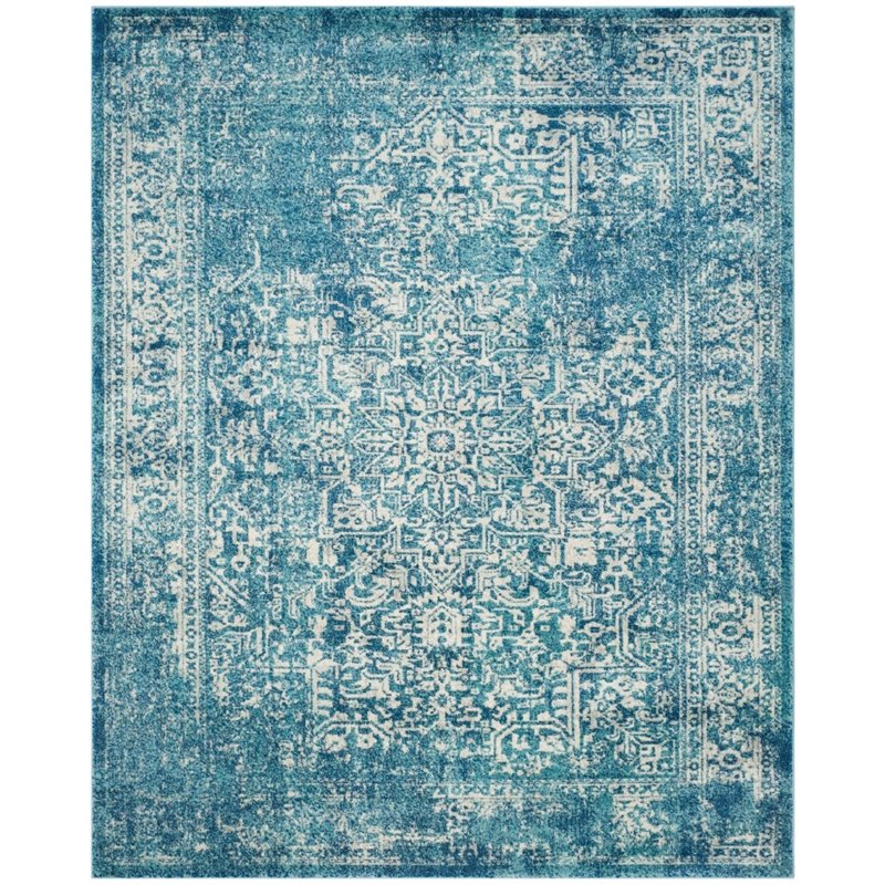 Hawthorne Collections 9' X 12' Power Loomed Rug in Blue and Ivory