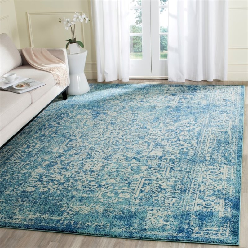 Hawthorne Collections 9' X 12' Power Loomed Rug in Blue and Ivory