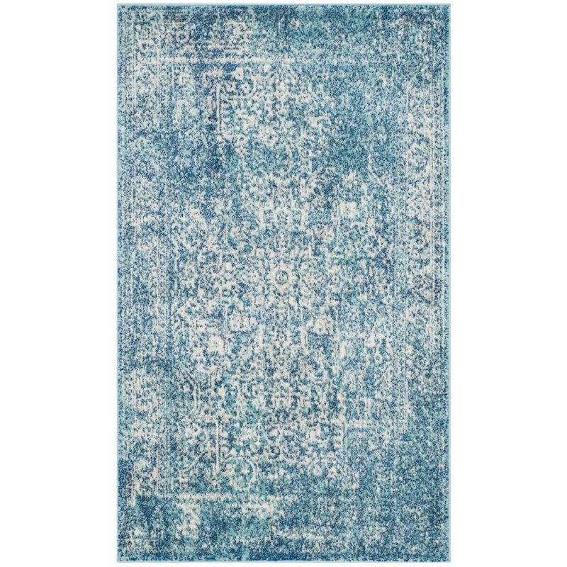 Hawthorne Collections 9' X 12' Power Loomed Rug in Blue and Ivory