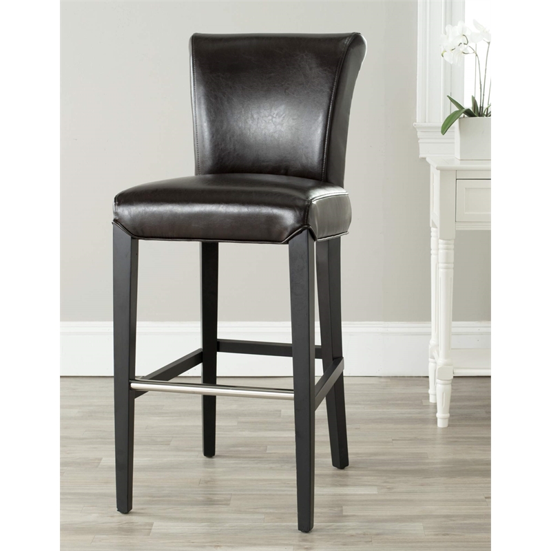 Hawthorne Collections Leather Bar Stool in Black