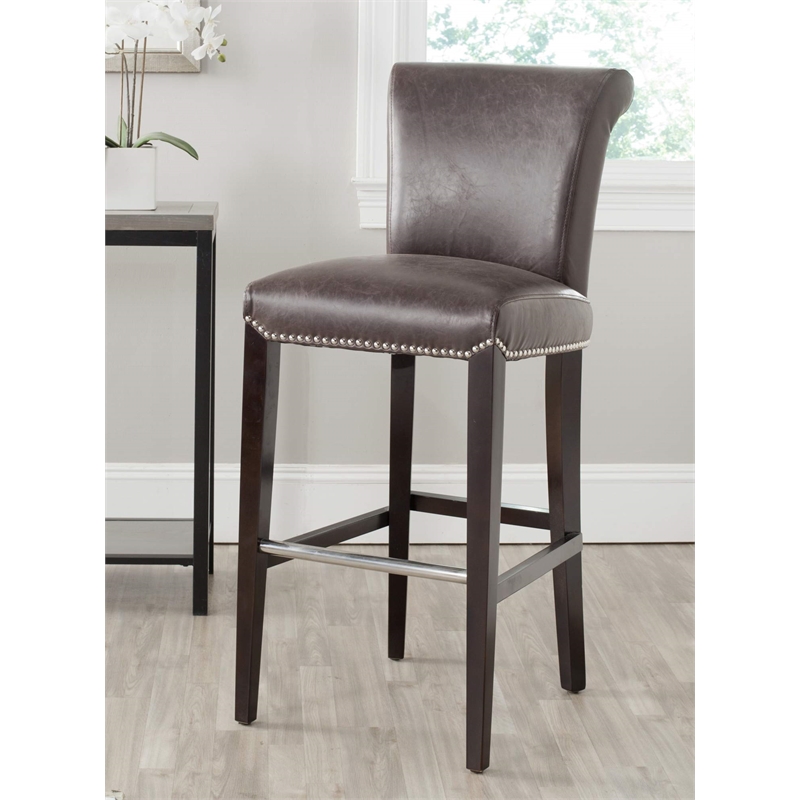 Hawthorne Collections Leather Bar Stool in Black