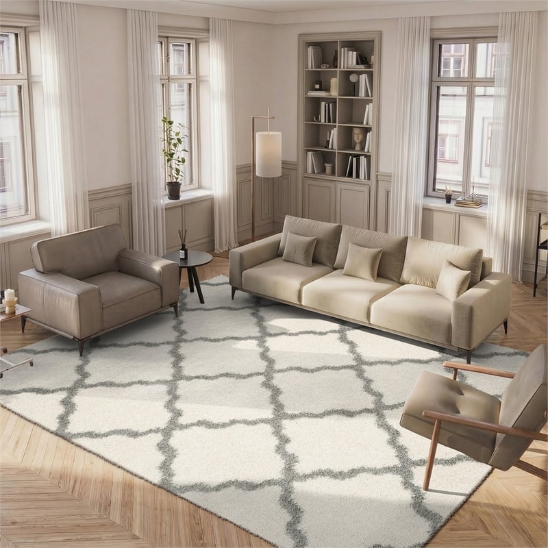 Hawthorne Collections Ivory Shag Rug - 8' x 10'