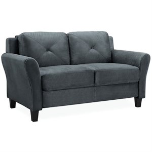 Hawthorne Collections Rolled Arm Microfiber & Wood Loveseat in Dark Gray