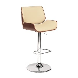 Hawthorne Collections 46&quotH Faux Leather Swivel Barstool in Cream/Walnut Back