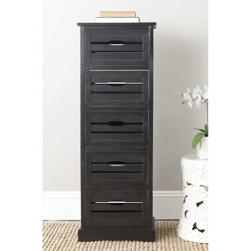 Hawthorne Collection Pine 5 Drawer Cabinet in Black