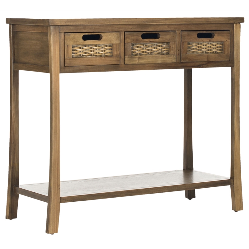 Hawthorne Collection Elm Wood 3 Drawer Console in Brown