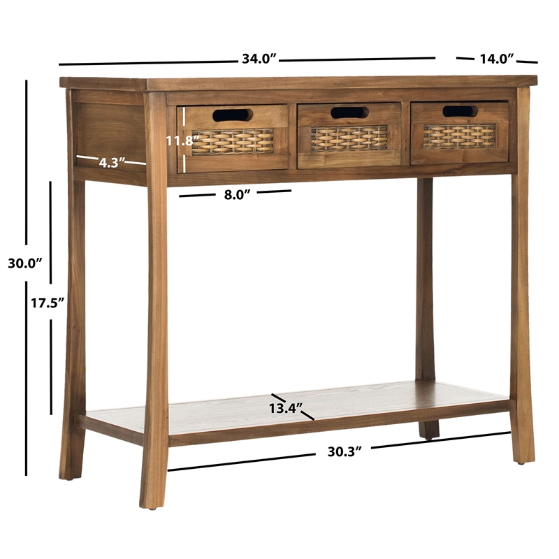 Hawthorne Collection Elm Wood 3 Drawer Console in Brown