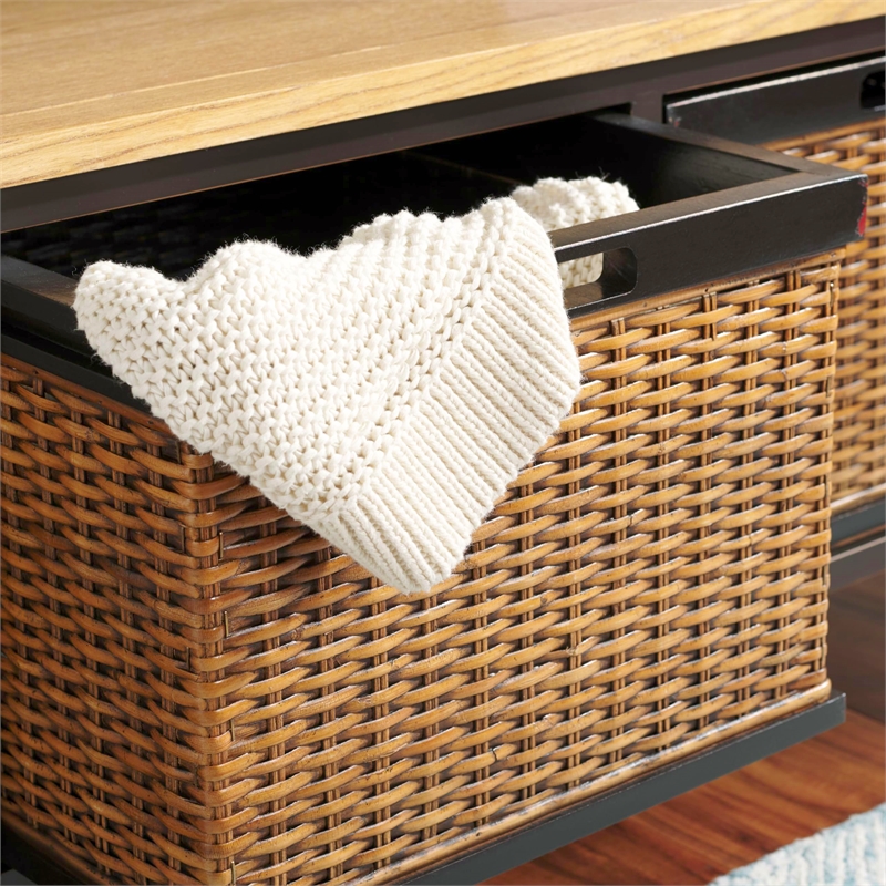 Hawthorne Collection Elm Wood Storage Bench in Pewter and Ash