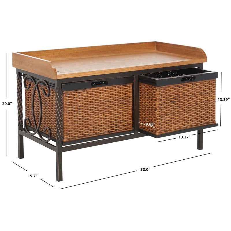 Hawthorne Collection Elm Wood Storage Bench in Pewter and Ash