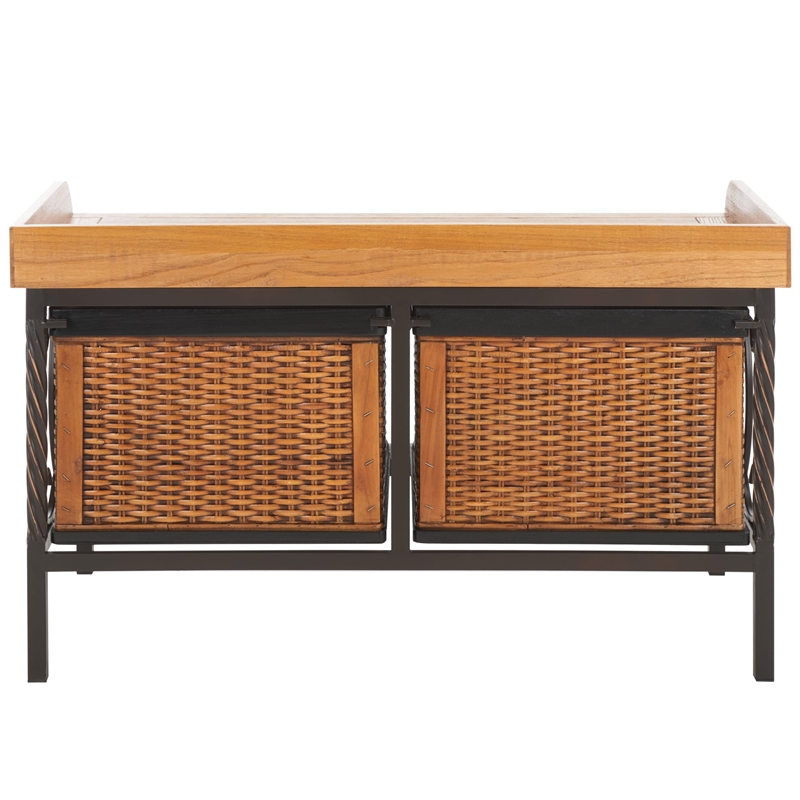 Hawthorne Collection Elm Wood Storage Bench in Pewter and Ash