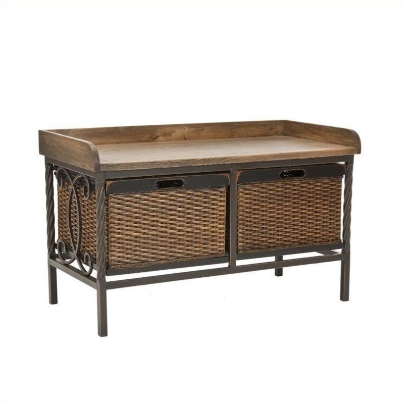 Hawthorne Collection Elm Wood Storage Bench in Pewter and Ash Cymax