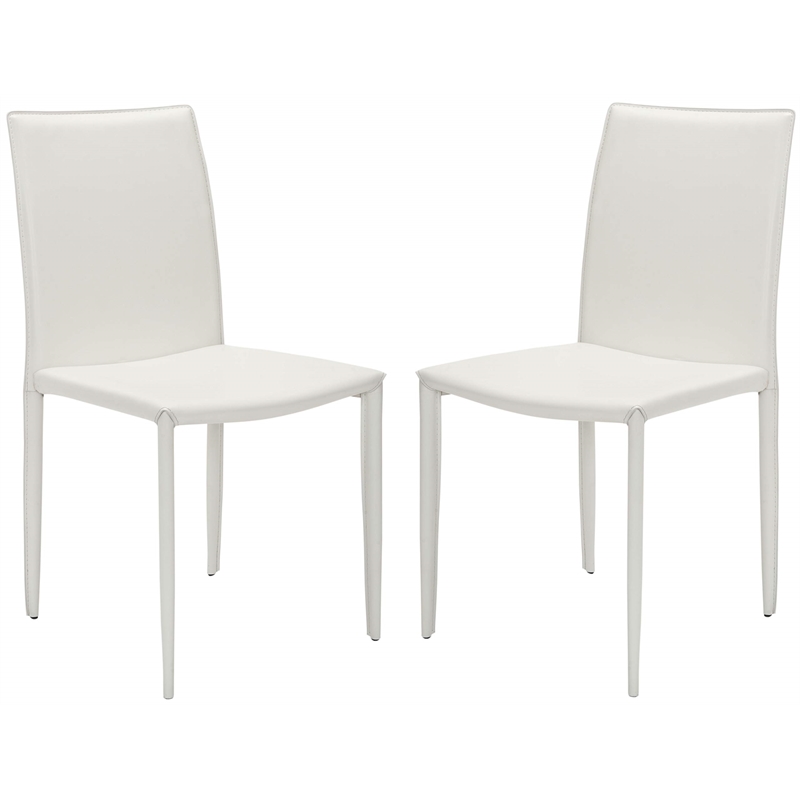Hawthorne Collection Iron and Leather Dining Chair in White (set of 2)