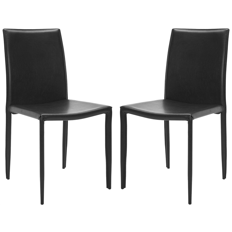 Hawthorne Collection Iron and Leather Dining Chair in Black (set of 2)