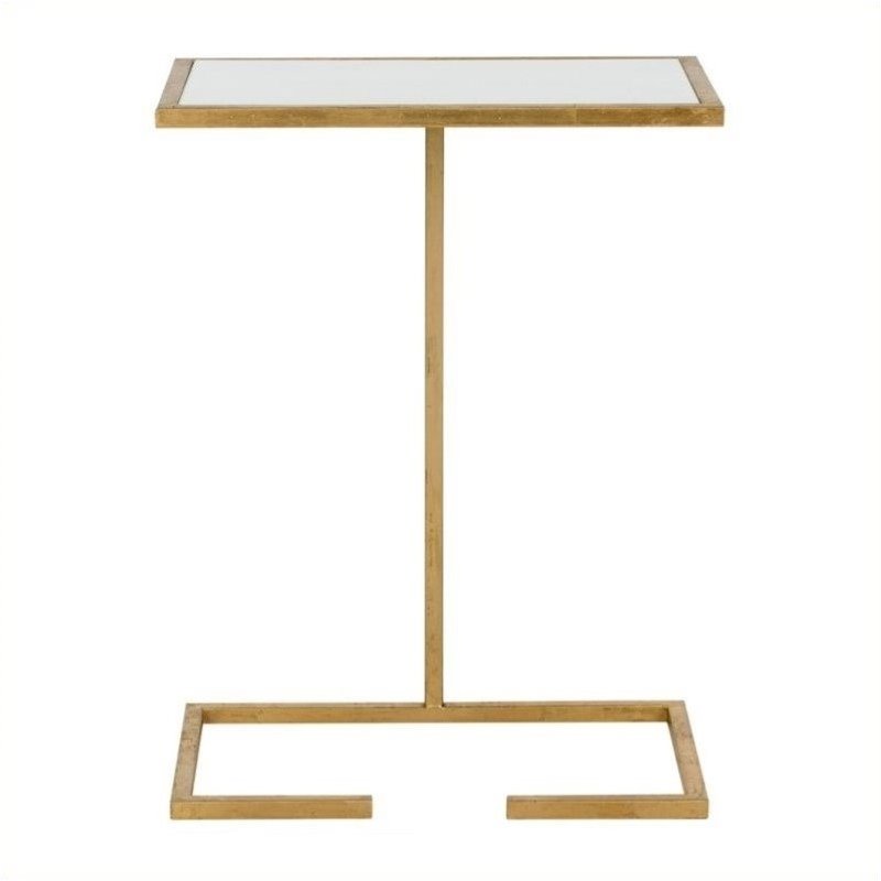 Hawthorne Collection Iron and Glass Accent Table in Gold and White