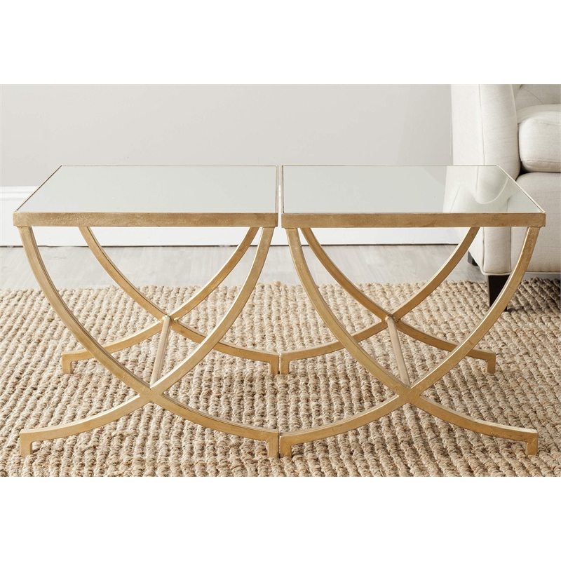 Hawthorne Collection Iron and Mirror Accent Table in Gold
