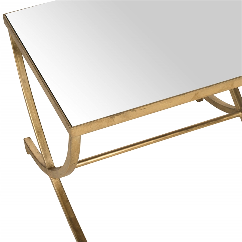 Hawthorne Collection Iron and Mirror Accent Table in Gold