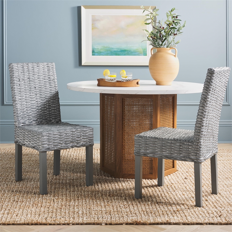 Hawthorne Collection Rattan Dining Chair in Grey White Wash (Set of 2)