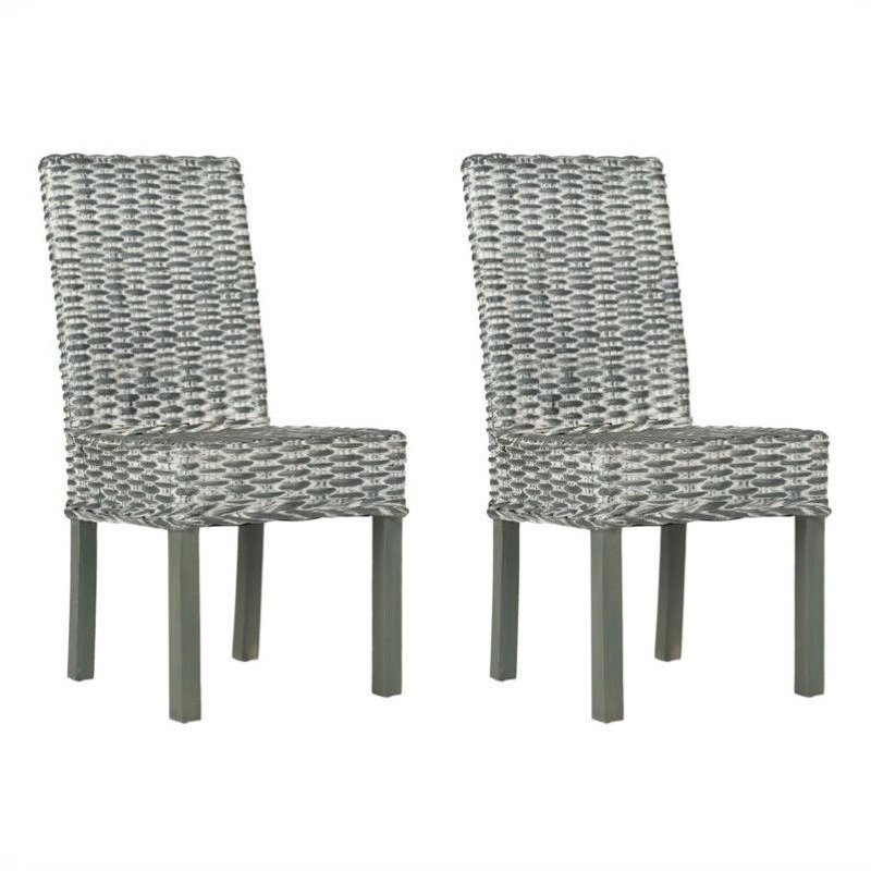 Hawthorne Collection Rattan Dining Chair in Grey White Wash (Set of 2