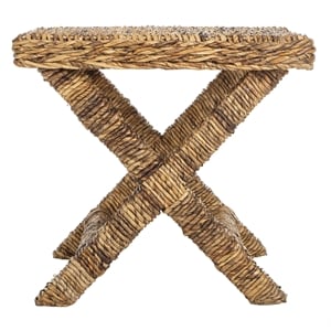 Hawthorne Collection Wicker and Wooden Bench in Natural