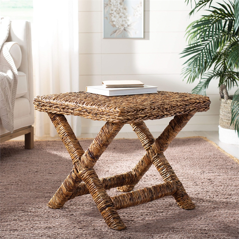 Hawthorne Collection Wicker and Wooden Bench in Natural