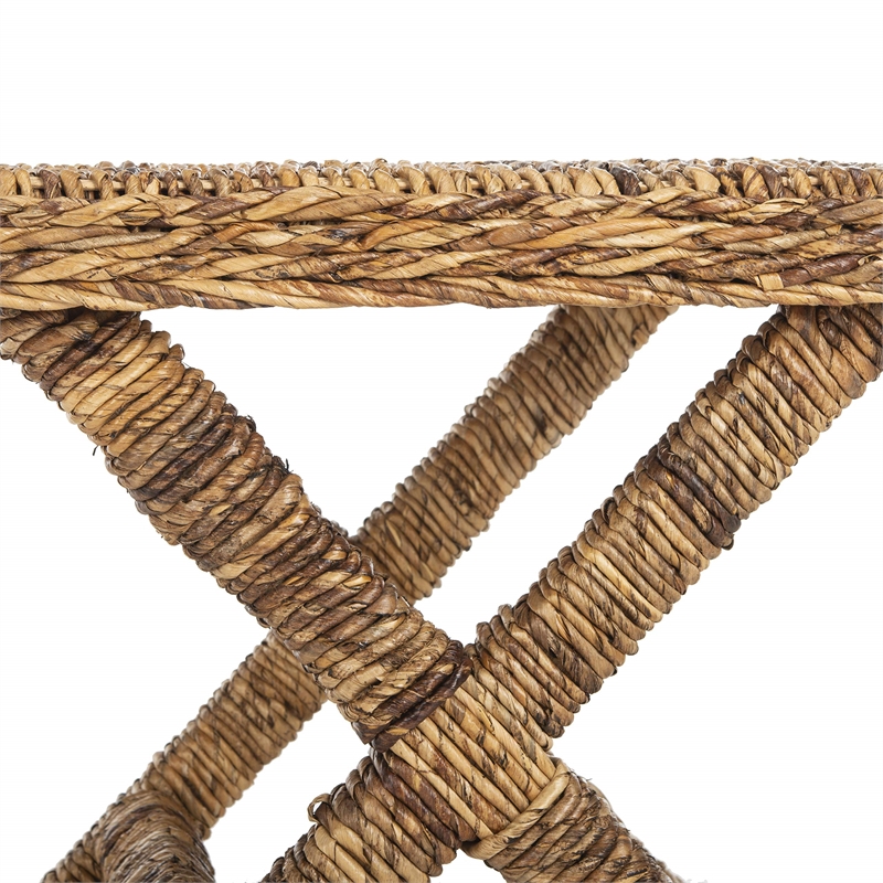 Hawthorne Collection Wicker and Wooden Bench in Natural