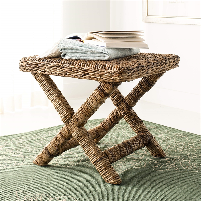 Hawthorne Collection Wicker and Wooden Bench in Natural
