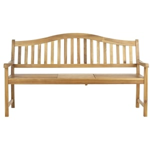 Hawthorne Collection Steel and Acacia Wood Bench in Teak Color