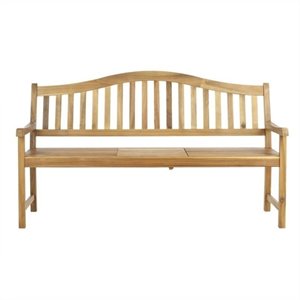 Hawthorne Collection Steel and Acacia Wood Bench in Teak Color