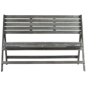 Hawthorne Collection Steel and Acacia Wood Folding Bench in Ash Grey