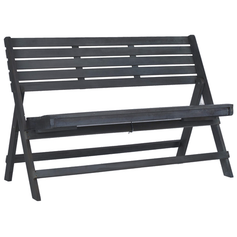 Hawthorne Collection Steel and Acacia Wood Folding Bench in Ash Grey