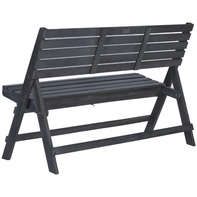 Hawthorne Collection Steel and Acacia Wood Folding Bench in Ash Grey
